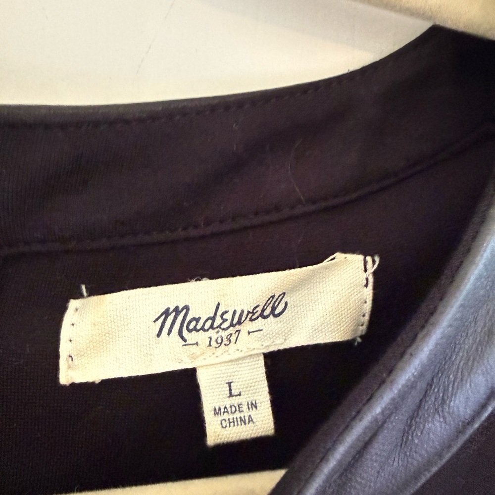 Madewell Black Short Sleeve Peplum leather accent Top. - Picture 6 of 6